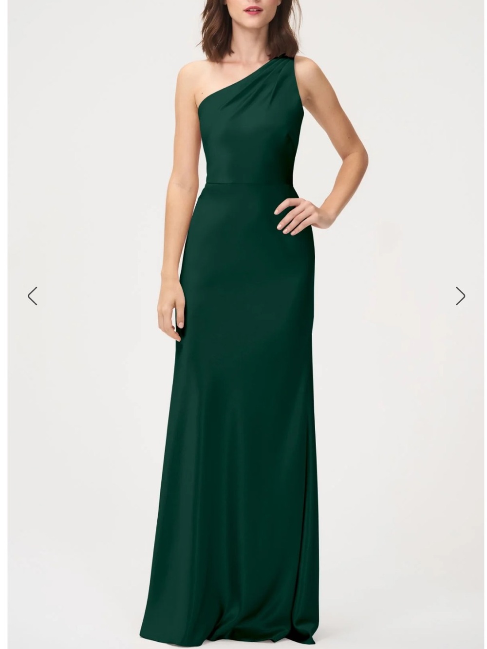 Jenny Yoo Lena Satin One-Shoulder Emerald Gown